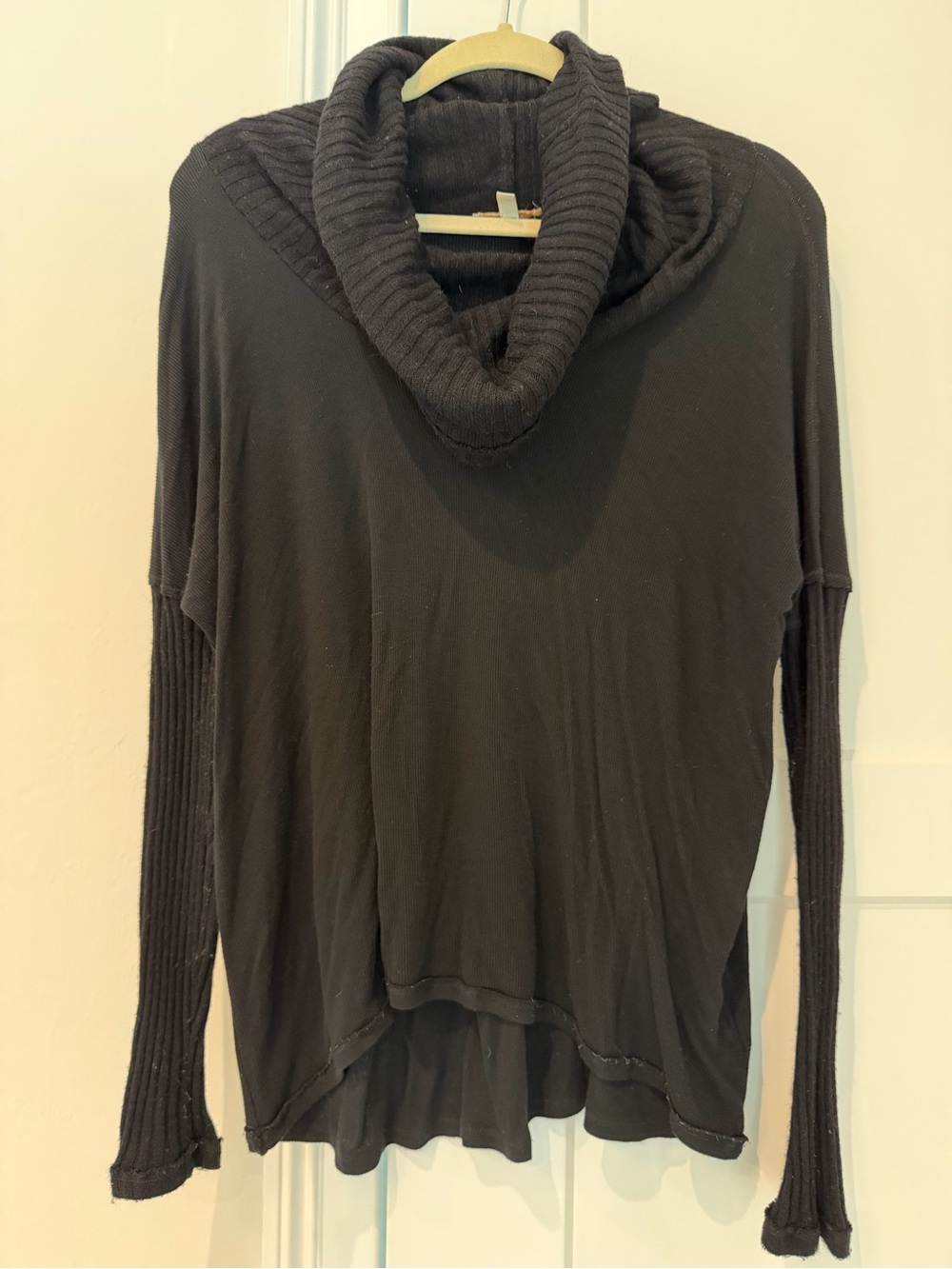 Bordeaux Black Ribbed Cowl Neck Sweater